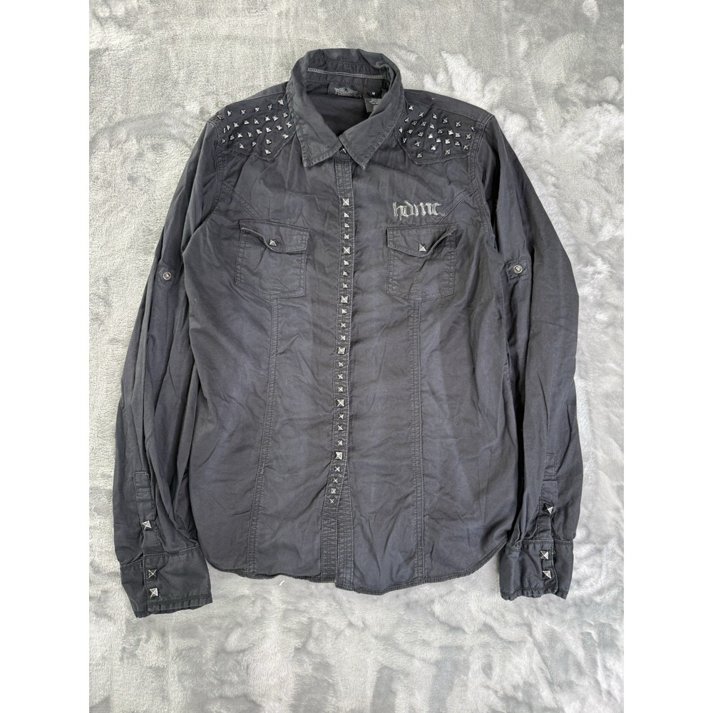 Harley Davidson Womens Studded Western Shirt Black HDMC Cotton Size M